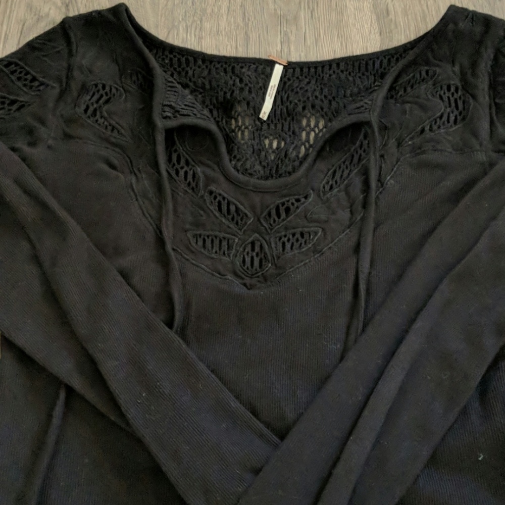 Free People Henley w Quilted Crochet Top